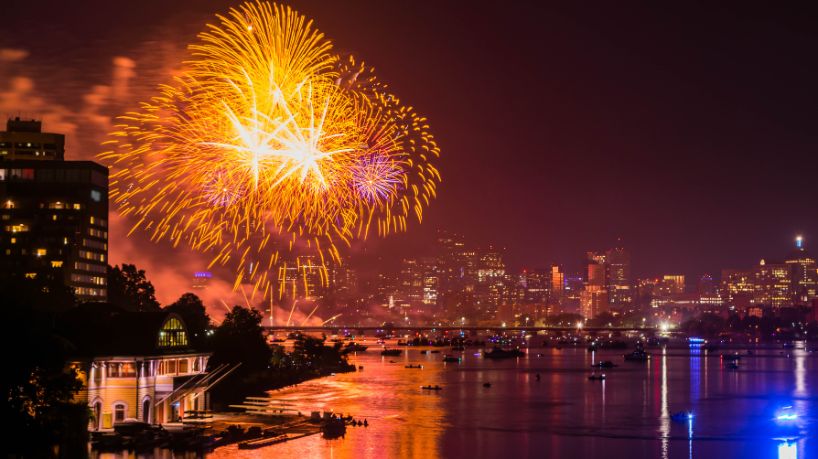 NYC City Fireworks in Anticipation of July 4th -250 Celebration from a Yacht Perspective